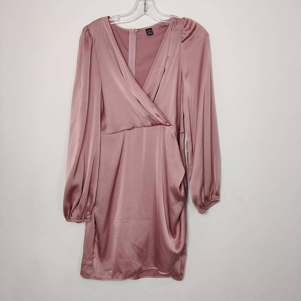 SHEIN Dusty Pink Satin Wrap-Style Dress Size XL Bodycon Ruched Gathered Party